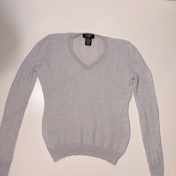 Lord & Taylor Grey Cashmere V-Neck Sweater - Picture 3 of 3